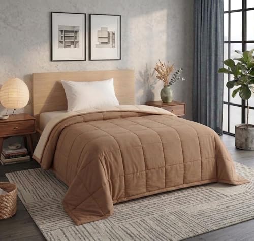 Image of SANMARINO Reversible Single Size Comforter 220 GSM Microfiber | Single Bed AC Comforter /Blanket for Winter & All Season | Soft Lightweight Quilt /Duvet (60 x 90 Inches, Mocha Brown)