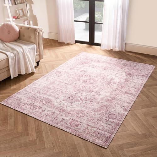 OHS Pink Rug Living Room Vintage Printed Washable Rug Soft Durable Material Decorative Vintage Home Design Stylish Bedroom Rugs - 80 x 150cm