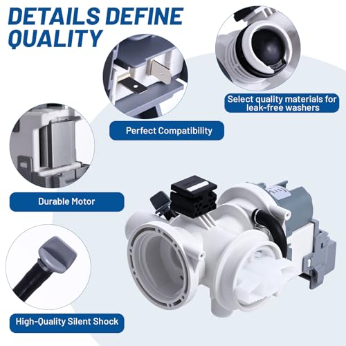 Image of Washer Drain Pump Assembly for Samsung WF45M5500AP WF45M5500AW WF45N5300AV WF45A6400AW WF45N5300AW WF45R6100AC WF45R6100AP WF45R6100AW WF45R6300AV WF45R6300AW WF45T6200AW WF50A8600AE Models