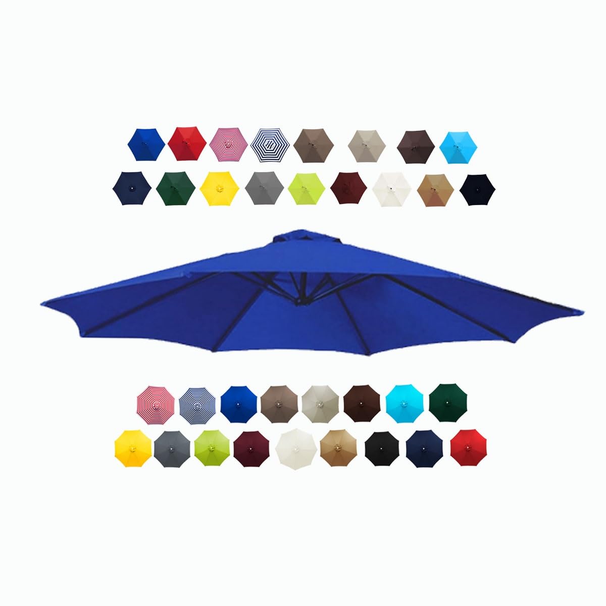 Patio Umbrella Replacement Canopy 6 Ribs 8 Ribs Parasol Canopy Cover for 2.0m 2.30m 2.50m 2.70m 3.0m Multicolor Canopy Replacement Top (Color : Blue, Size : 2.50m/8.2FT-6Ribs)