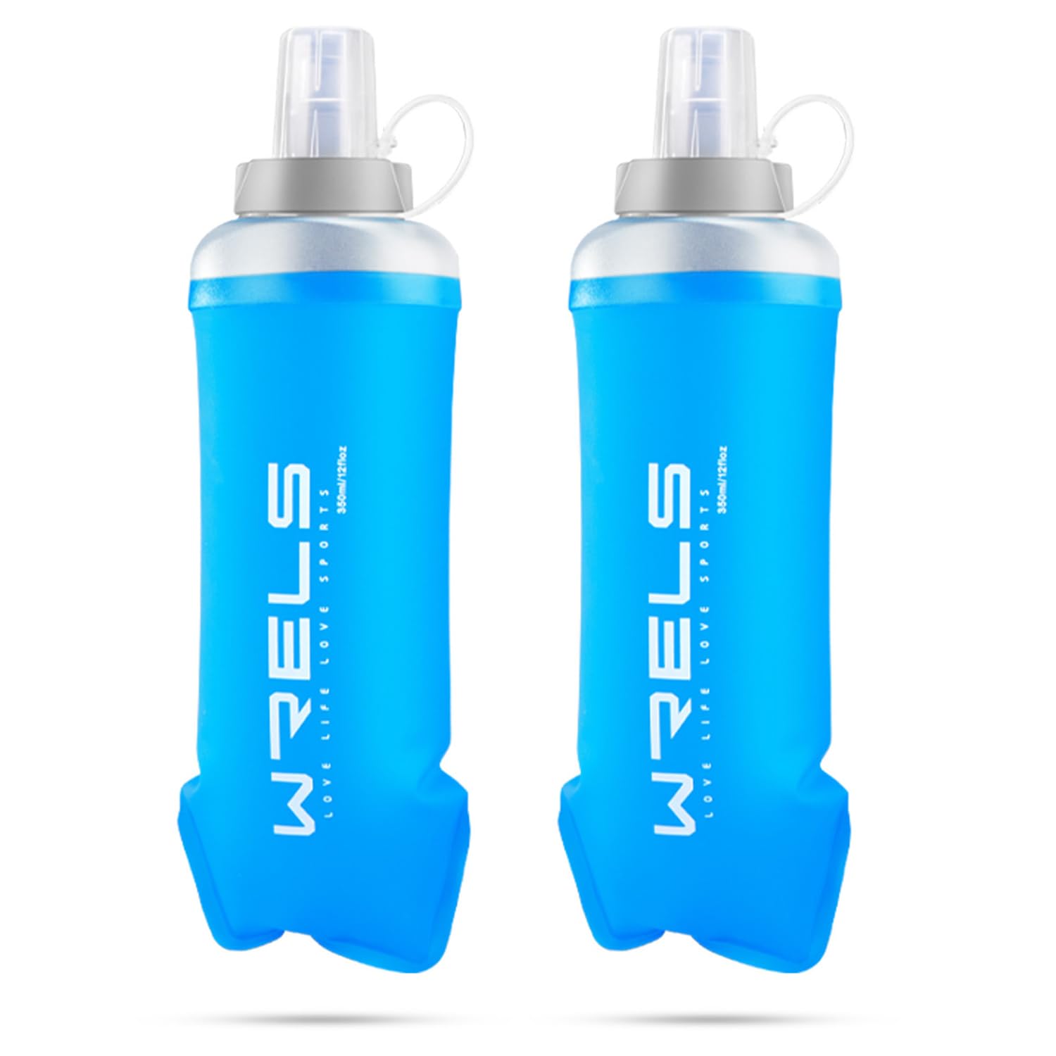 WRELS 2-Pack soft flask 350ml/500ml for Running Vest,Lightweight Collapsible Running Water Bottle for Outdoor Sports,Leakproof Bite Valve with Dust Cover
