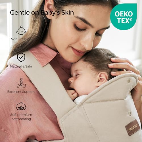 Image of Momcozy Newborn Carrier WeeSnug- Lightweight and Cozy Comfort for 7-25 lbs, Ergonomic Cross-Back Support, Effortless to Put On, Hands-Free Baby Carrier with Lumbar Support, Khaki