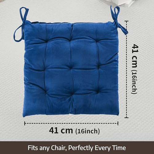Image of Kuber Industries 2 Pcs Heavy Velvet 16 Inch Chair Pad Cushion with Drawstrings for Dining, Office & Home | Soft Seat Pad | Support for Long Sitting | Navy Blue