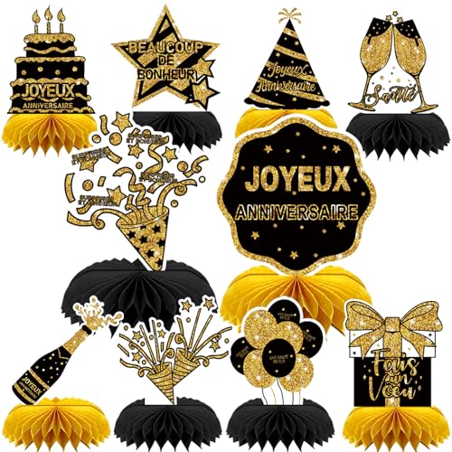 AUGSUN 10 Pièces Centre de Table Anniversaire, Français Fête Decoration pour Hommes et Femmes - Accessoires Décorations