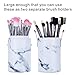 EMOCCI Makeup Brushe Holders with Lid - Large Capacity Pu Leather Makeup Brush Organizer Traveling Marble Cylinder Cosmetic Display Cases Cup Round (White)