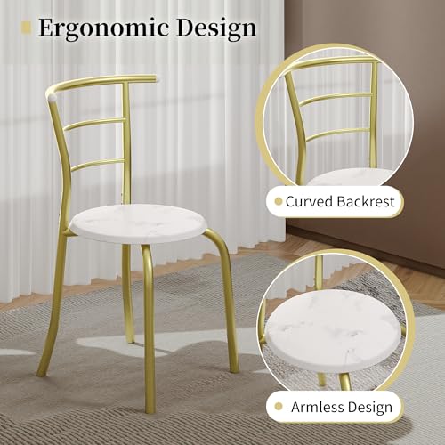 Image of VECELO 3-Piece Dining Table Set for Kitchen Breakfast Nook, Wood Grain Oval Tabletop and Metal Frame with Built-in Wine Rack, for Small Spaces, White & Gold