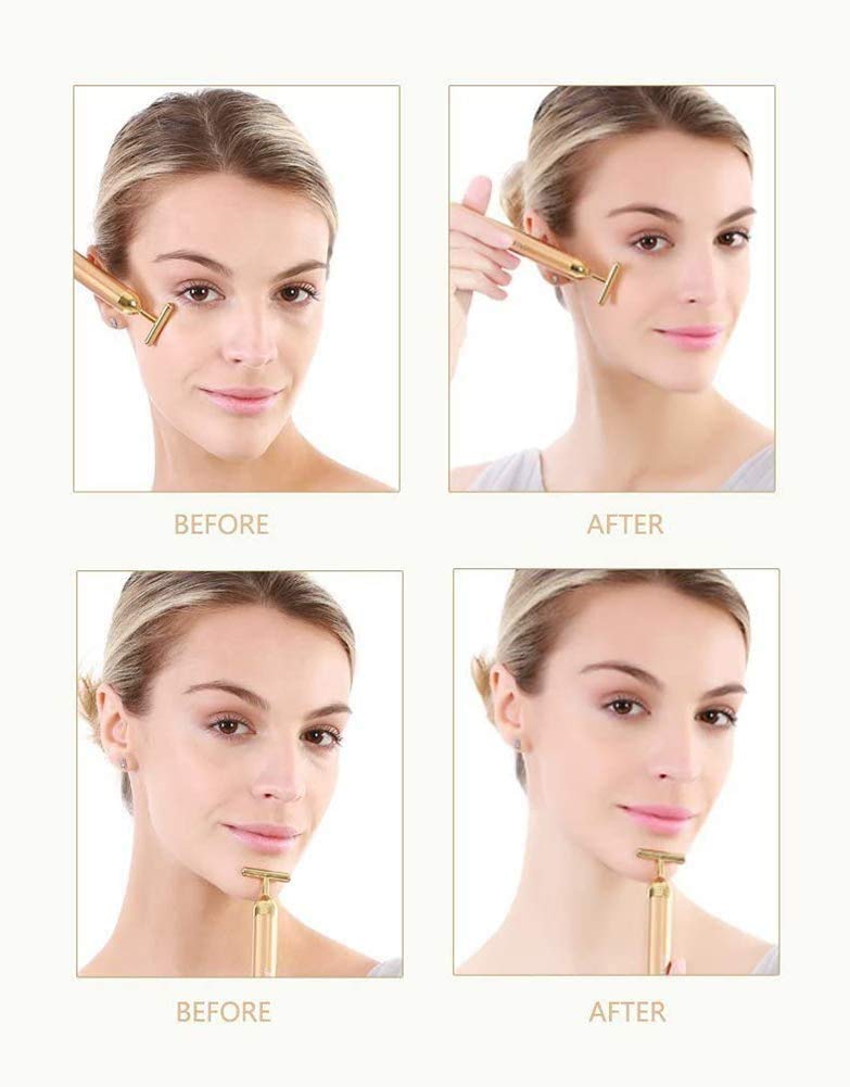24 K Goldener Beauty-Stick, Gesichtspflege-Massagegerät mit Gesichtsrolle, Antifalten, Anti-Falten, Lifting und Straffung (Gold)