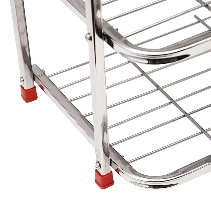 BARTANOOR Stainless Steel 4-Layer Shoe Rack, Chrome Finish, 50x25x68 cm, Organiser Stand 3