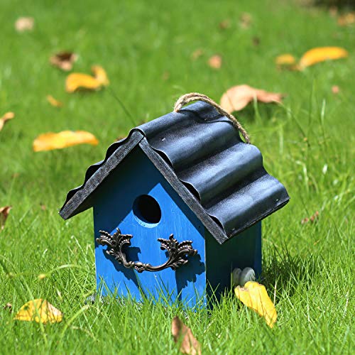 Tenforie Bird House for Outside, Resting Place for Birds, Hanging Natural Wooden Bird Nest, Bluebird House Handcrafted Hut (Blue)