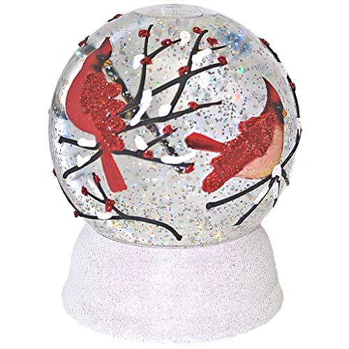 Red Cardinals on Tree Branch LED Light 6 Inch Round Christmas Glitter Globe