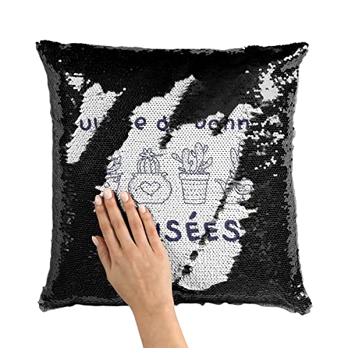 Federa per cuscino con paillettes, colore: nero, coltivazione di buoni pensieri, piante vaso da giardinaggio - Image 3
