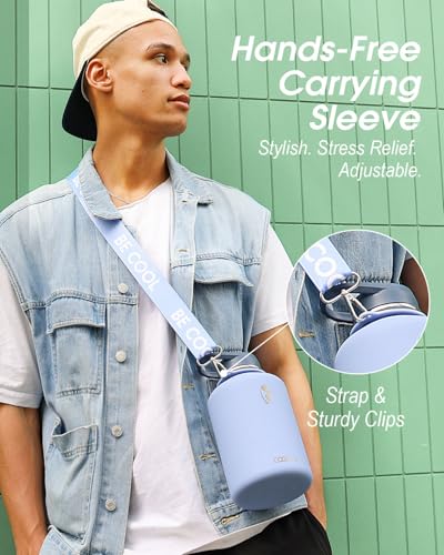 Image of Coolflask Half Gallon Water Bottle Insulated Stainless Steel with Strap