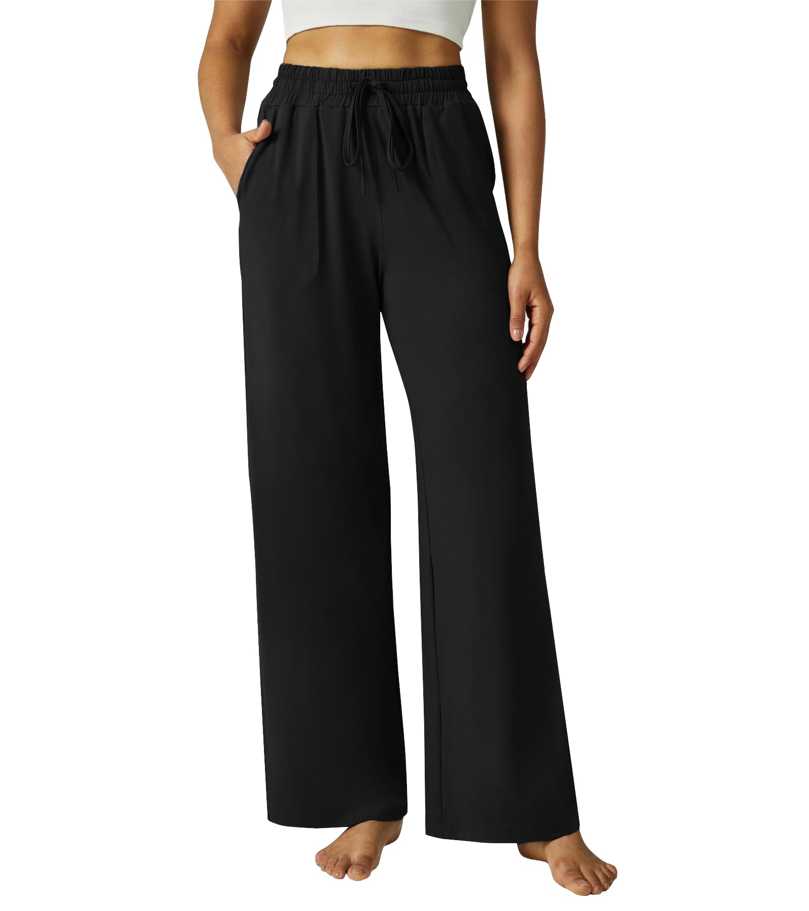 Wide Leg Pants Women Modal Lounge Pajamas Sweatpants Drawstring High Waisted Pants with Pockets