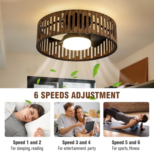 Image of fandelier ceiling fan with light,low profile ceiling fans with led lights,boho ceiling fan,farmhouse 20 inch caged bladeless ceiling fan with remote for Bedroom Kitchen Kid's Room