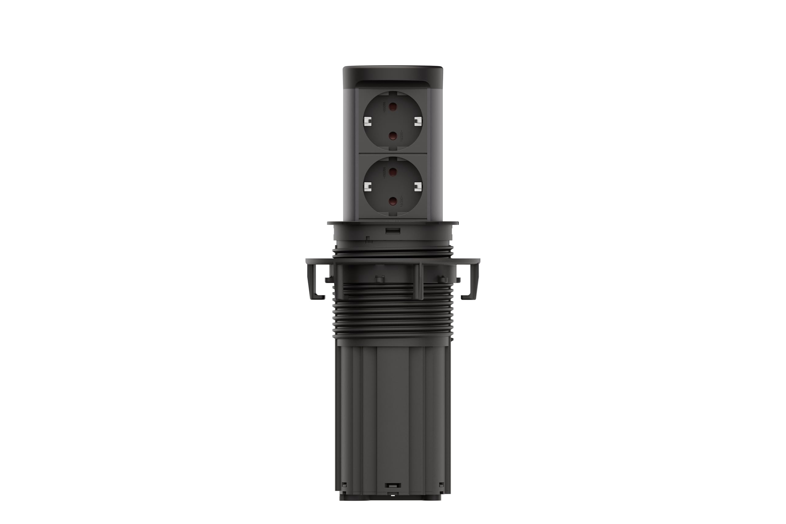BACHMANN Presa a scomparsa Elevator 2, 2 scomparti con IP54, cavo da 2 m, per cucina e ufficio, effetto acciaio inox (spinta con le dita) (nero, 2 scomparti IP54)
