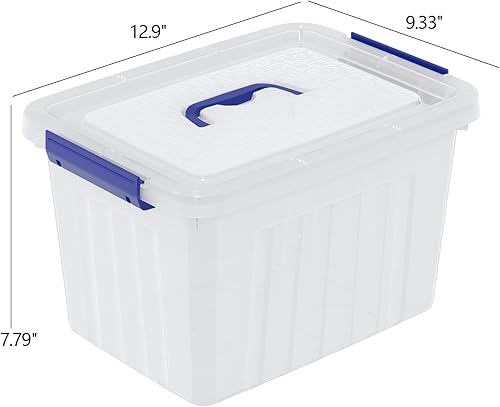 Miniatura 2 de Bringer Paquete de 6 cajas de almacenamiento de plástico de 10 L, caja de almacenamiento transparente con mango azul