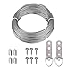 Picture Frame Hanging Wire Kit, Stainless Steel Wire with 10 Pieces 3 Holes D-Ring Picture Hangers with Screws and 20 Pieces Aluminum Crimping Loop Sleeve, Supports up to 110 Lbs (1.5 mm x 65 Feet)