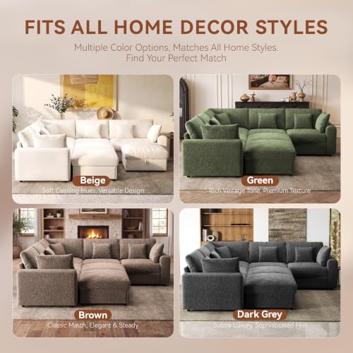 Image of Ihanherry Oversized Cloud Sectional Couches for Living Room, Modular Sectional Sofa with Wide Deep Seat, Coner Couch with Throw Pillow and Storage Ottoman, Beige