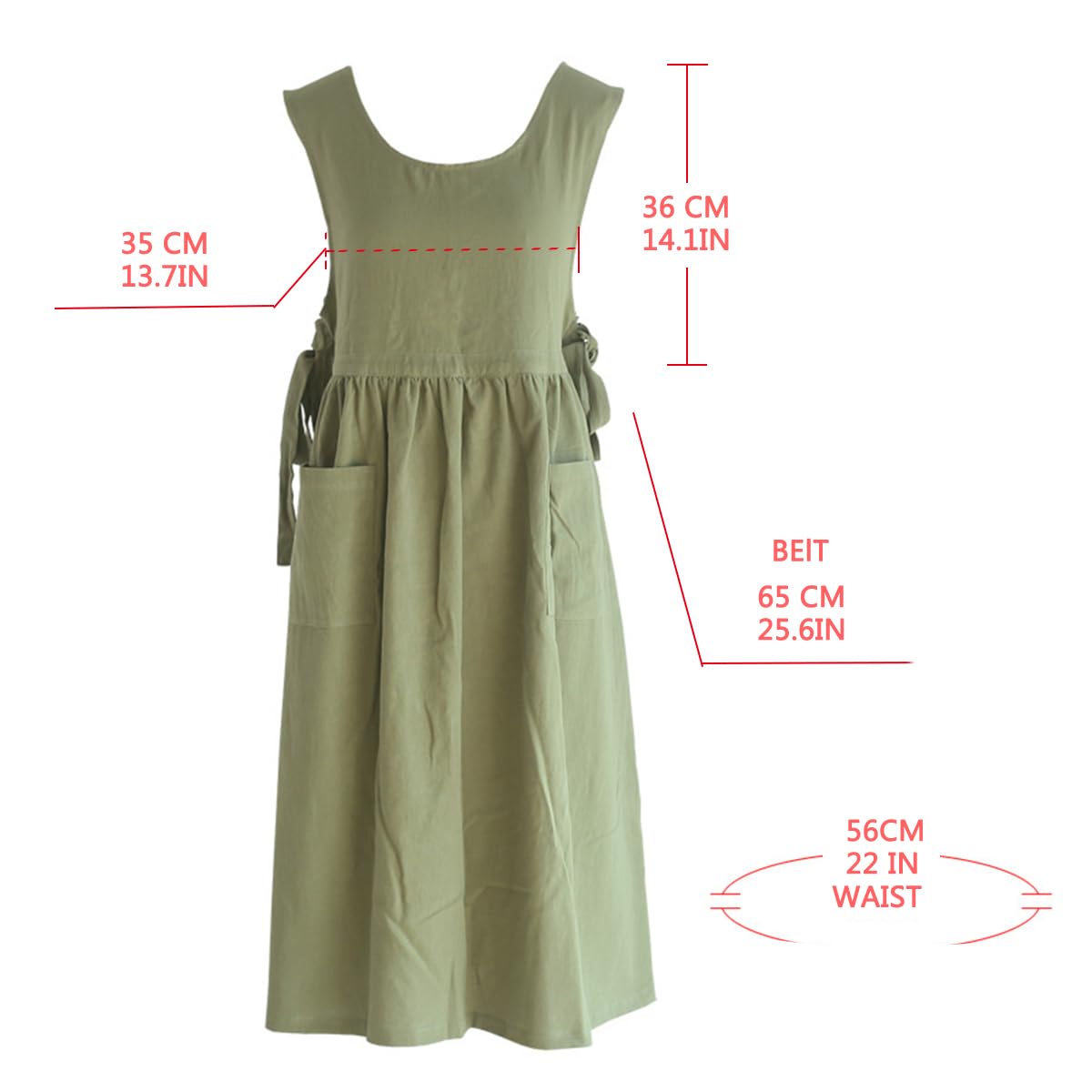 Tablier pour femme, grande taille, en coton et lin lavé avec 2 poches, couleur unie japonaise, tablier de cuisine pour femme, Couleur, 130 cm
