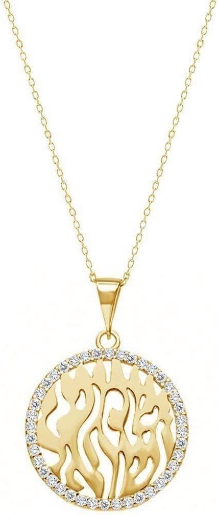 Alef Bet by Paula Rose Gold Plated Sterling Silver 925 Large Shema Israel Necklace Round CZ Framed Hebrew Prayer Pendant 7/8 Inch Jewish Women Bat Mitzvah Gift