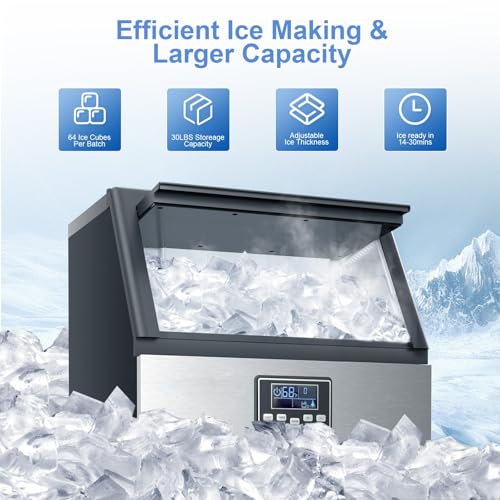 Image of Kismile Commercial Ice Maker, Freestanding Crescent Ice Maker 120lbs /24h, 30lbs Storage Bin, Full Heavy Duty Stainless Steel Construction, Ice Maker Machine for Home Bar, Coffee Shop, Business