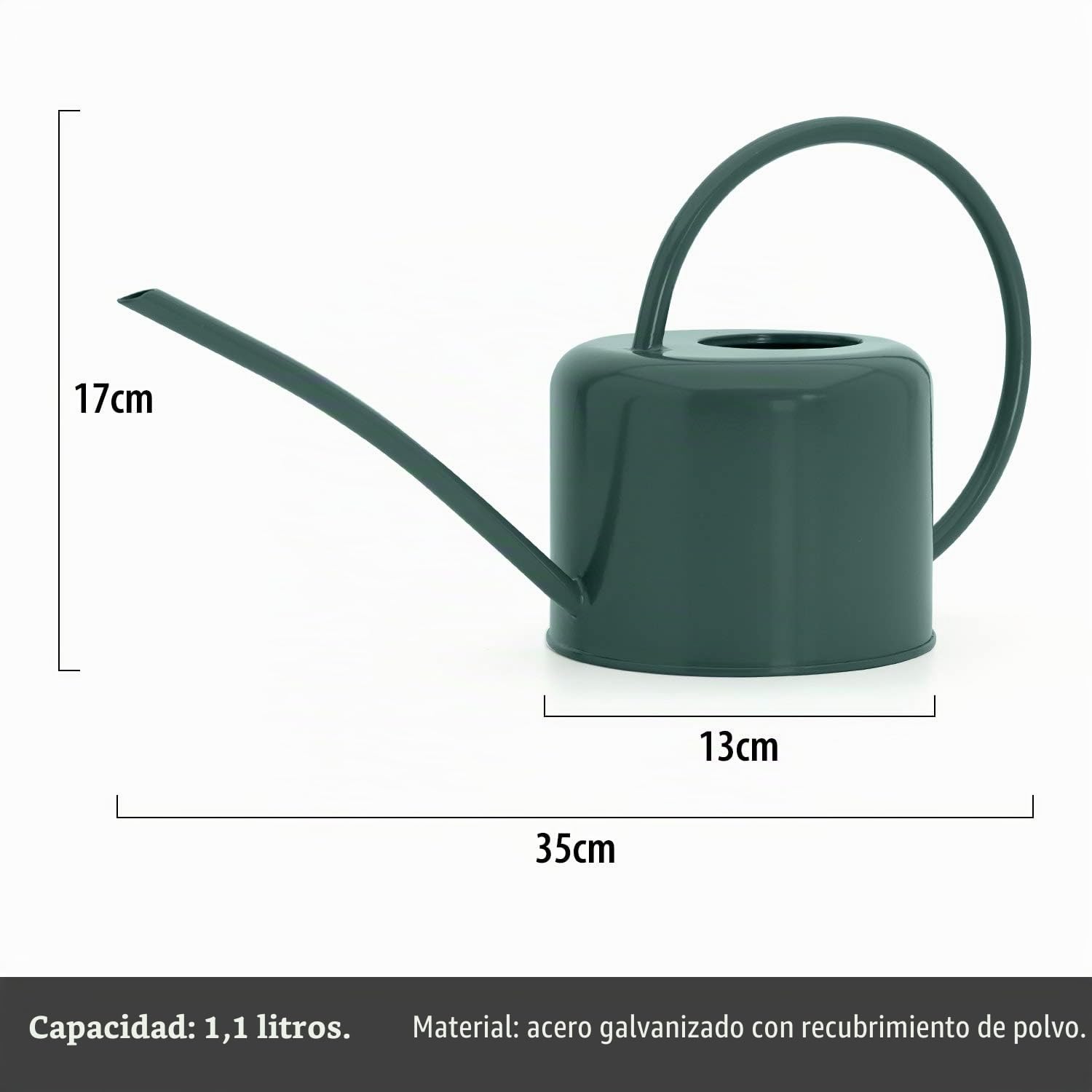 CKB Ltd® Regadera de interior pequeña de 1,1 L, acero galvanizado con recubrimiento en polvo de color verde oscuro, para plantas de interior, diseño contemporáneo de metal con boquilla estrecha y