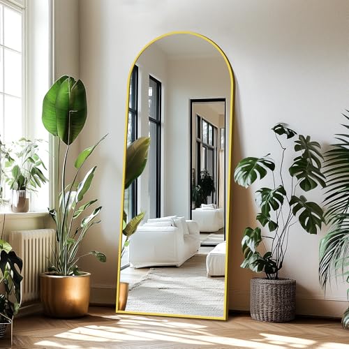 Image of Delma Wall Mirror Full Length, Standing Floor Mirror for Bedroom Bathroom Living Room with Aluminium Frame (with Stand, Arch 69x24-Gold)
