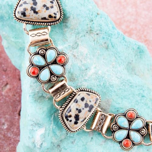 Barse Jewelry Legacy Blue Turquoise and Dalmatian Jasper Golden Bracelet4