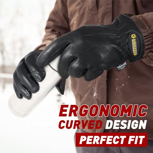 HANDLANDY Leather Winter Work Gloves, 3M Thinsulate Lining Deerskin Warm Working Gloves - Image 3