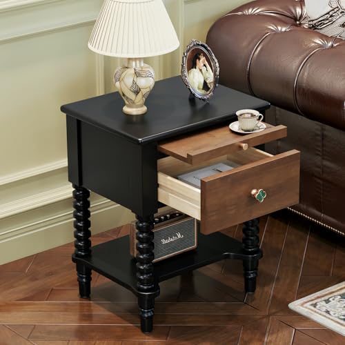 VOOVY Night Stand with Pull-Out Shelf, Drawer Organizer with Solid...