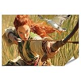 islandburner Prime XXL Bild Poster Bogenschützin mit Vogel in der Wildnis für Wohnzimmer Naturfreunde Naturkostladen Premium Bilder Fotodruck