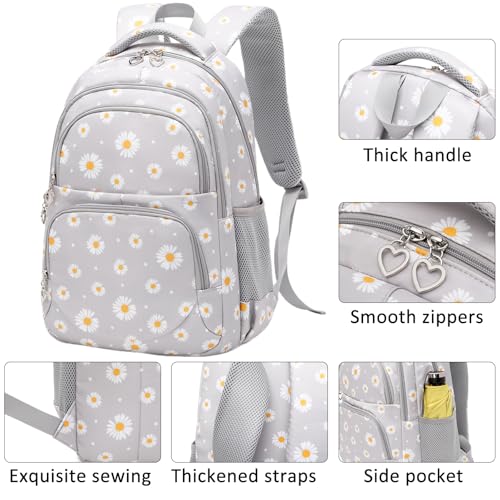 Createy Daisy Print Backpack for Girls with Lunch Box Lightweight Kids Backpack Primary Elementary Students Bookbags School Bags Set4