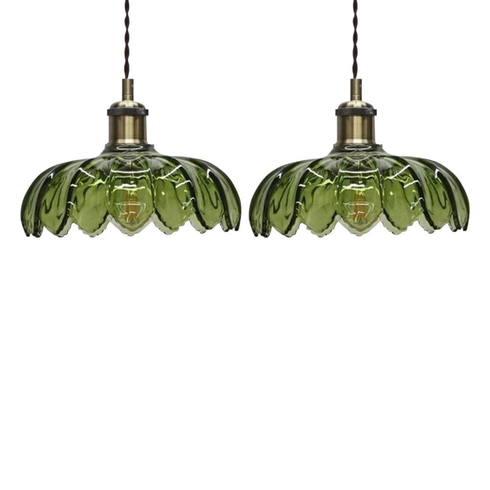 Firstchoicelighting Green Set Of 2 Glass Easy Fit Ceiling Lightshade Or Pendant Shades, Vintage Retro Floral Detail, Diameter 24Cm