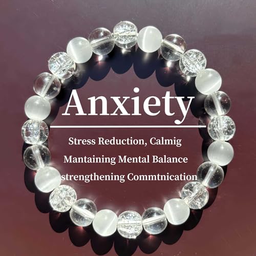 Anxiety Bracelets for Women Men White Crystal Cat's Eye Natural Stone Handmade Gemstones Crystal Elastic Adjustable Yoga Beads Bracelet Spiritual Jewelry Gifts2