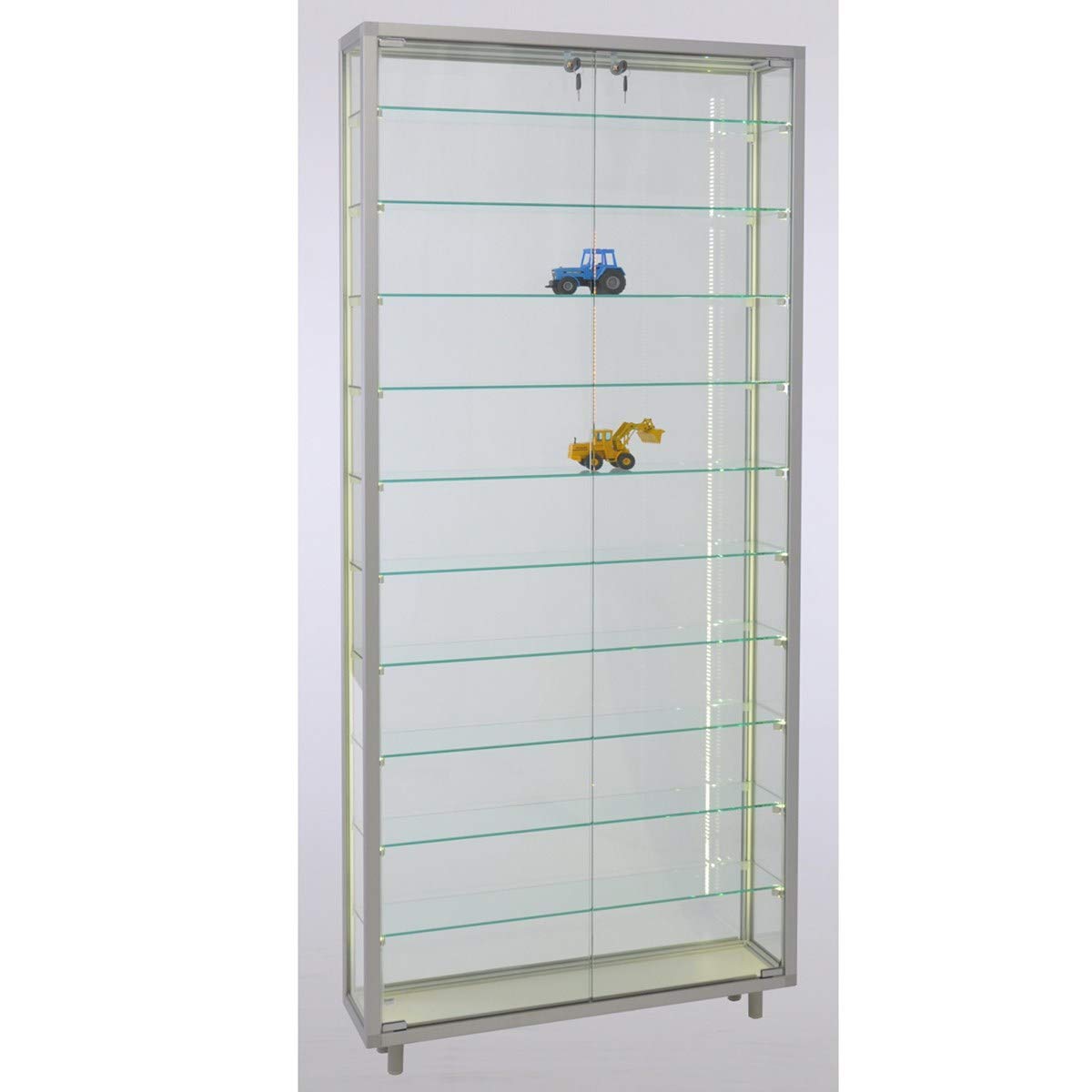 MHN Sammlervitrine & Standvitrine 19 x 78 x 183,5 cm – Flache Glasvitrine zur Wandaufstellung, abschließbar, Holzrückwand – ohne Beleuchtung – für Modellautos, Modell-Eisenbahn oder Figuren