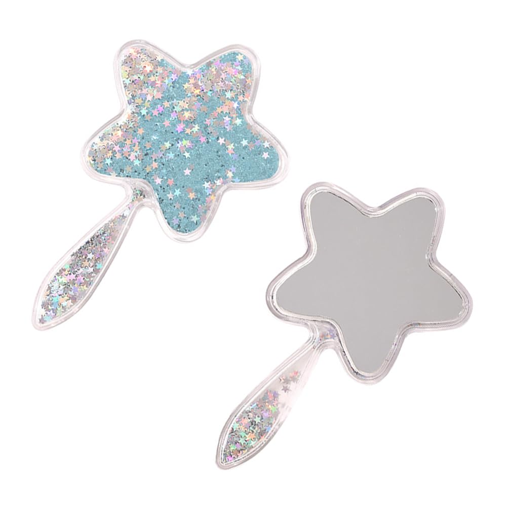 lasenersm 2 Pieces Travel Handheld Mirror Star-Shaped Cosmetic Hand Mirror Glitter Travel Makeup Mirror Hand Held Mirror Plastic Cosmetic Mirror Makeup Hand Held Makeup Mirror with Handle, Blue-image-44
