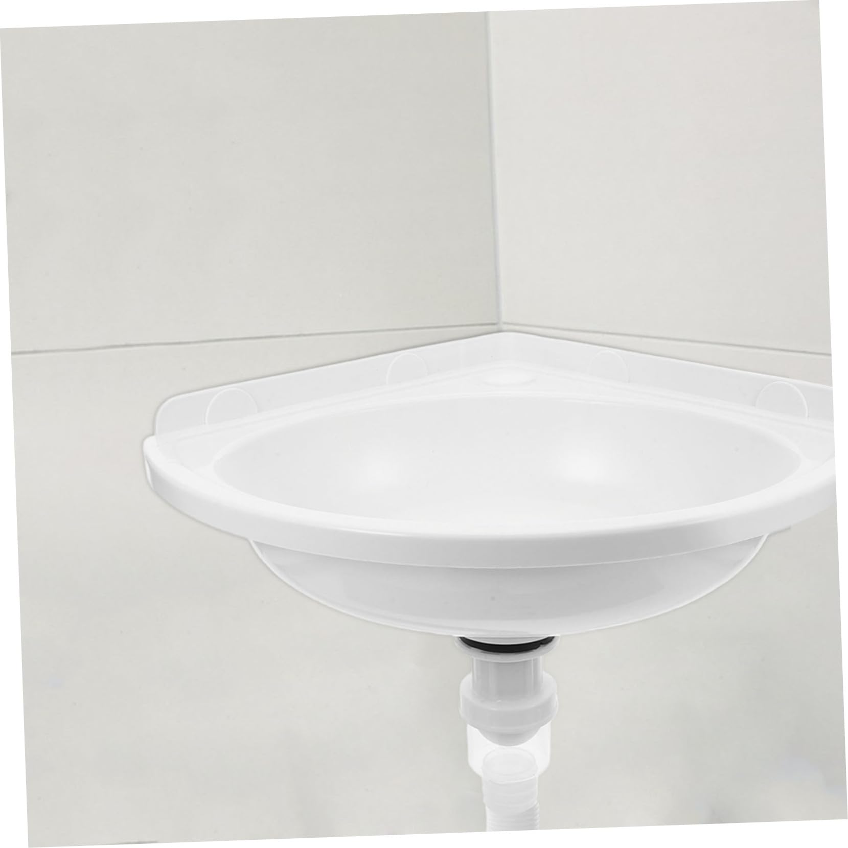 WOONEKY Lavabo de Baño Suspendido de Esquina Triangular en Plástico y Acero Inoxidable, Diseño Moderno para Optimización de Espacio y Fácil Mantenimiento en Baños Pequeños