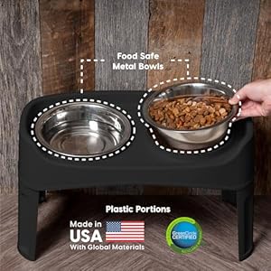 Iris usa elevated dog bowls adjustable height 2 thick 64 oz stainless steel bowls spill proof with raised outer rim durable made in usa plastic easy assemble 2 heights 4 63 or 12 25 black   cucciolini doodles