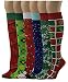 6 Pairs Women's Fancy Design Multi Colorful Patterned Knee High Socks (Christmas)