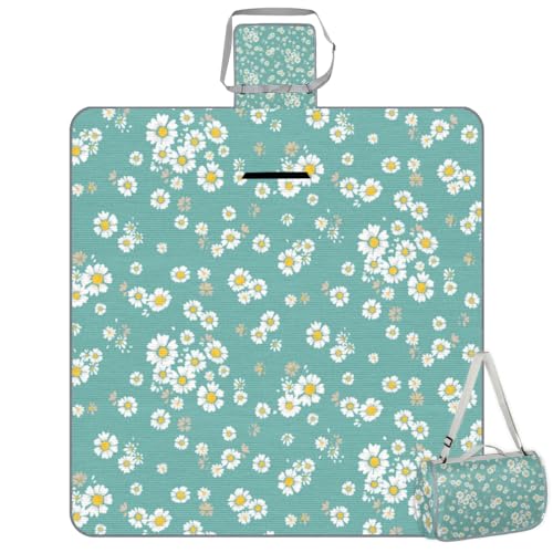 Shimoshe Picnic Blankets 57”x 59”, Small Daisies Waterproof Sandproof Picnic Mat Lightweight Foldable Beach Blanket for Camping Park Grass Beach Outdoor Blanket