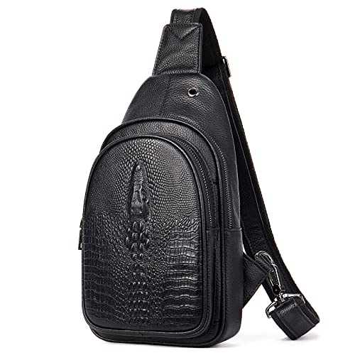 NIUCUNZH Crocodile Leather Sling Bag with Leather Strap, 3 Zipper Crossbody Shoulder Bags for Travel Hike Everyday Carry