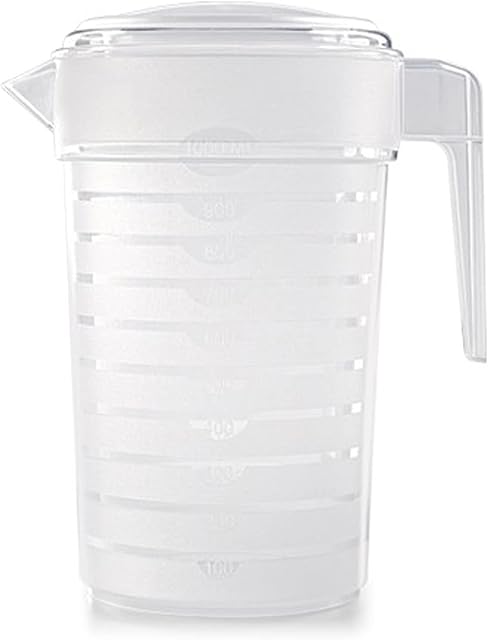 PLASTIFIC Food Grade Jug - Perfect for Stock Gravy - Microwave Safe - Kitchen Homebrew Liquids - Microwave Safe Pitcher (Clear, 1L - with Lid)