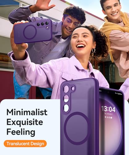 Image of CANSHN Designed for Samsung Galaxy S23 Case [Full Camera Protection] [Compatible with MagSafe] Translucent Matte Shockproof Protective Phone Cover 6.1 Inch - Deep Purple