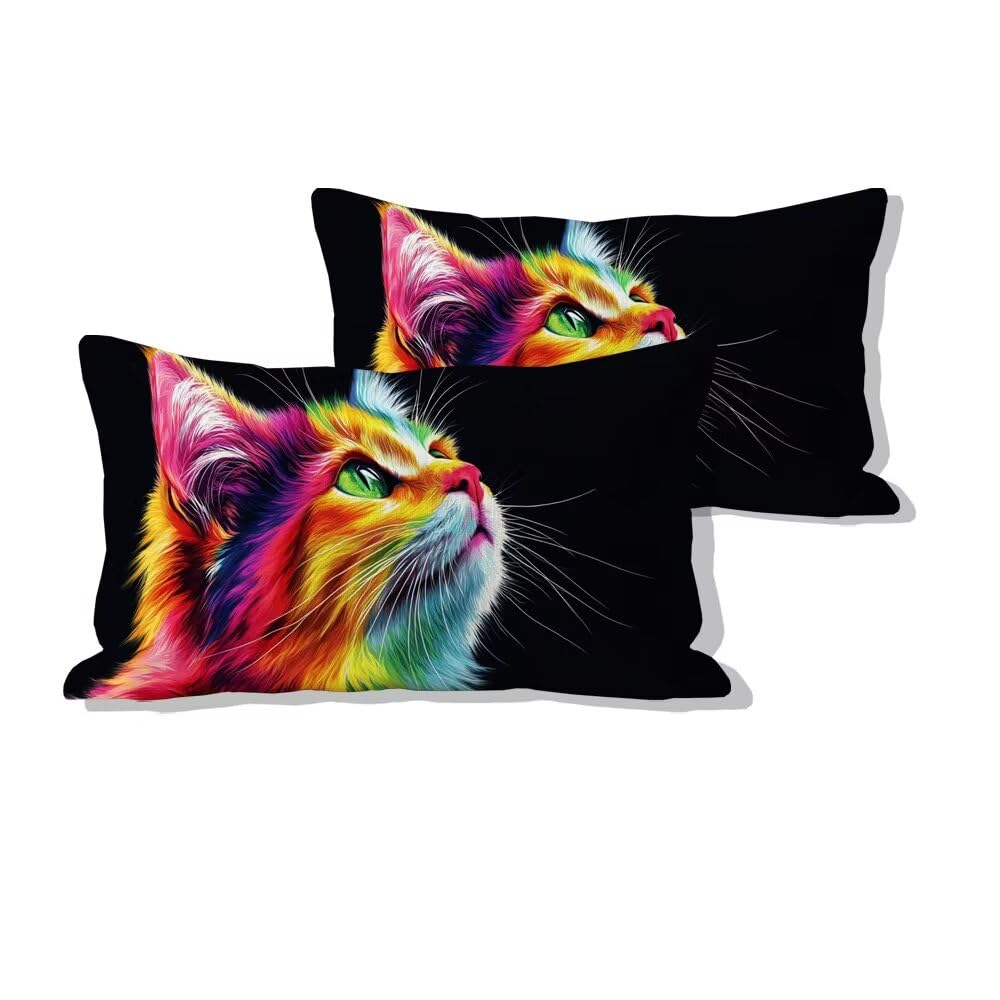 Taie d'oreiller en lin 50x80cm lot de 2 housses durables et élégantes chat-2