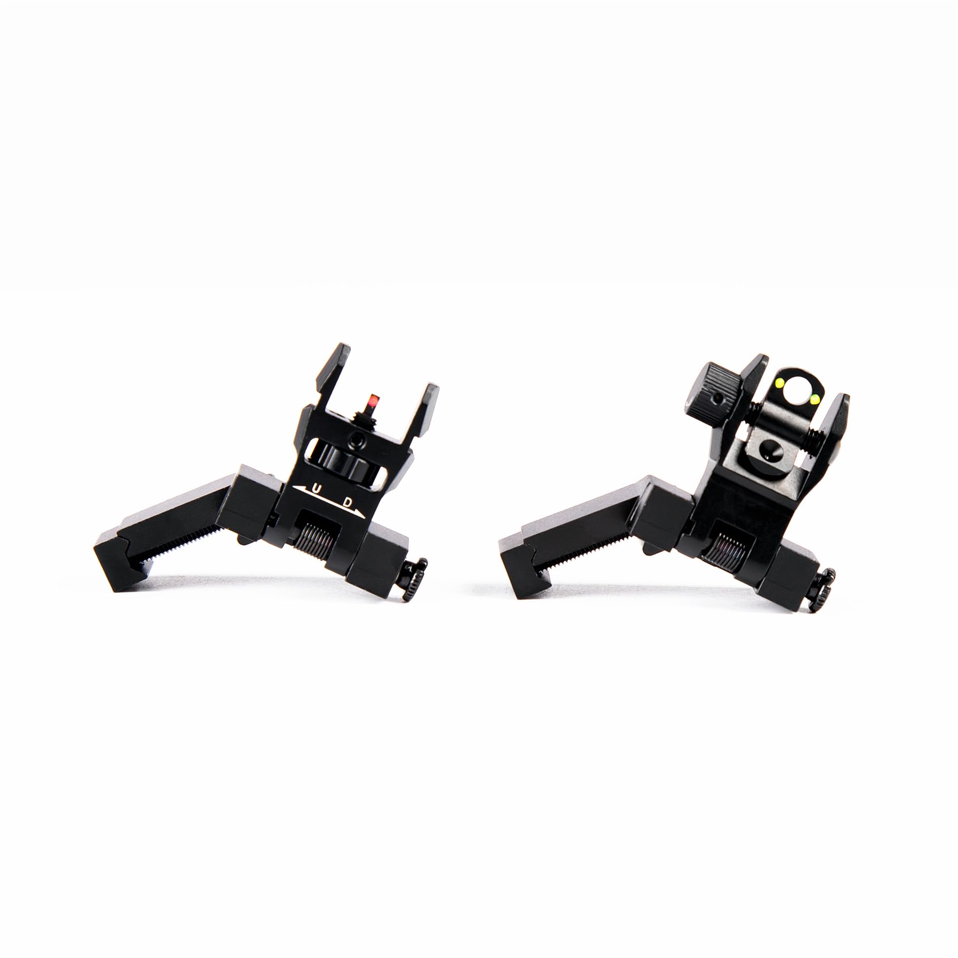 45 Degree Flip Up Offset Manual Adjustment Front Rear Red Green Fiber Optics Sights Offset Rapid Transition Backup Iron Sight for Rifle Scope Tactical