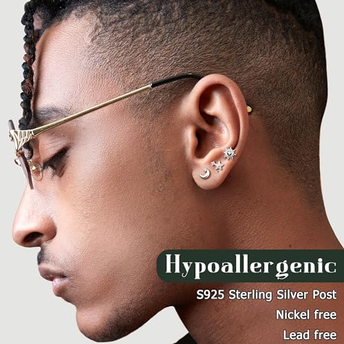 Dochais Flat Back Stud Earrings for Women and Men, Hypoallergenic 14k Gold Plated 925 Sterling Silver Post Stud Earrings Set, Gold and Silver Earrings with Screw for Sensitive Ears, Ideal for Helix, Tragus, and Cartilage Piercings4