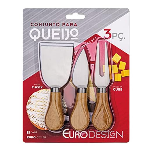 Conjunto para Queijo 3 Peças cabo de madeira, QUE5555, Euro Home