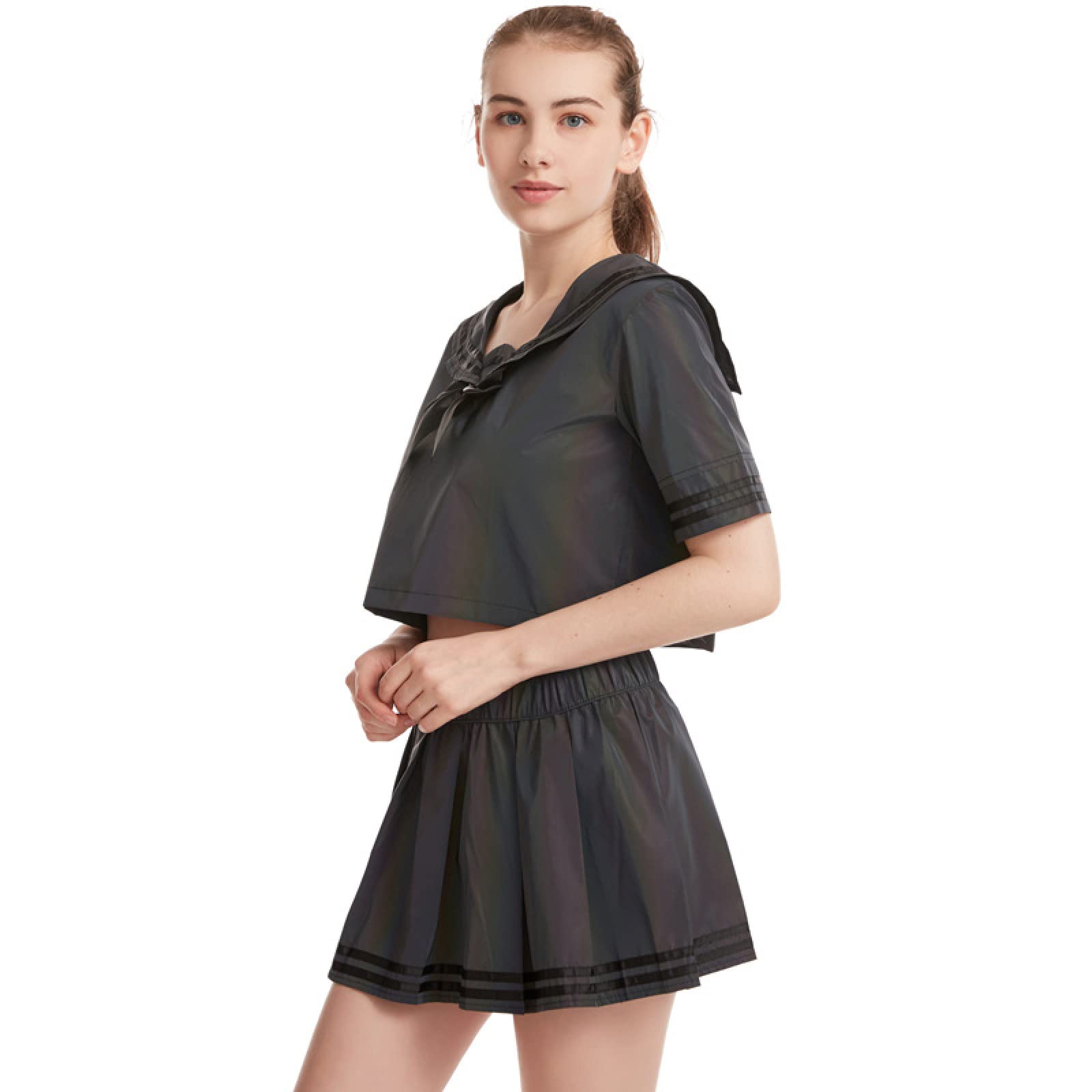 MLLM Conjunto de falda plisada para estudiantes, traje de marinero reflectante colorido para niñas, traje de falda plisada estilo universitario