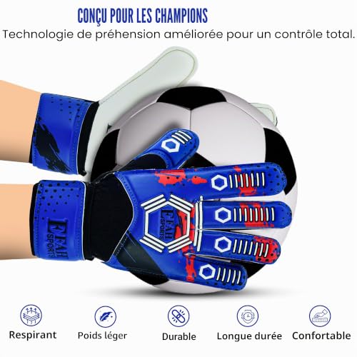 EFAH Sports Gants de Gardien de But de Football pour Enfants, garçons, Enfants, Jeunes – Gants de Gardien de But de Football avec Paumes à Forte adhérence (Taille 5, Bleu/Blanc) – vue 2