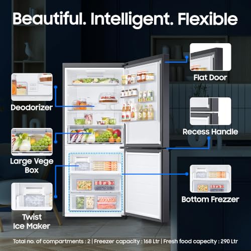 Image of Samsung 458 L, 1 Star, Digital Inverter, Frost Free Double Door, Bespoke AI WiFi Refrigerator (RB45DG6005B1TL, Black DOI, 2026 Model)